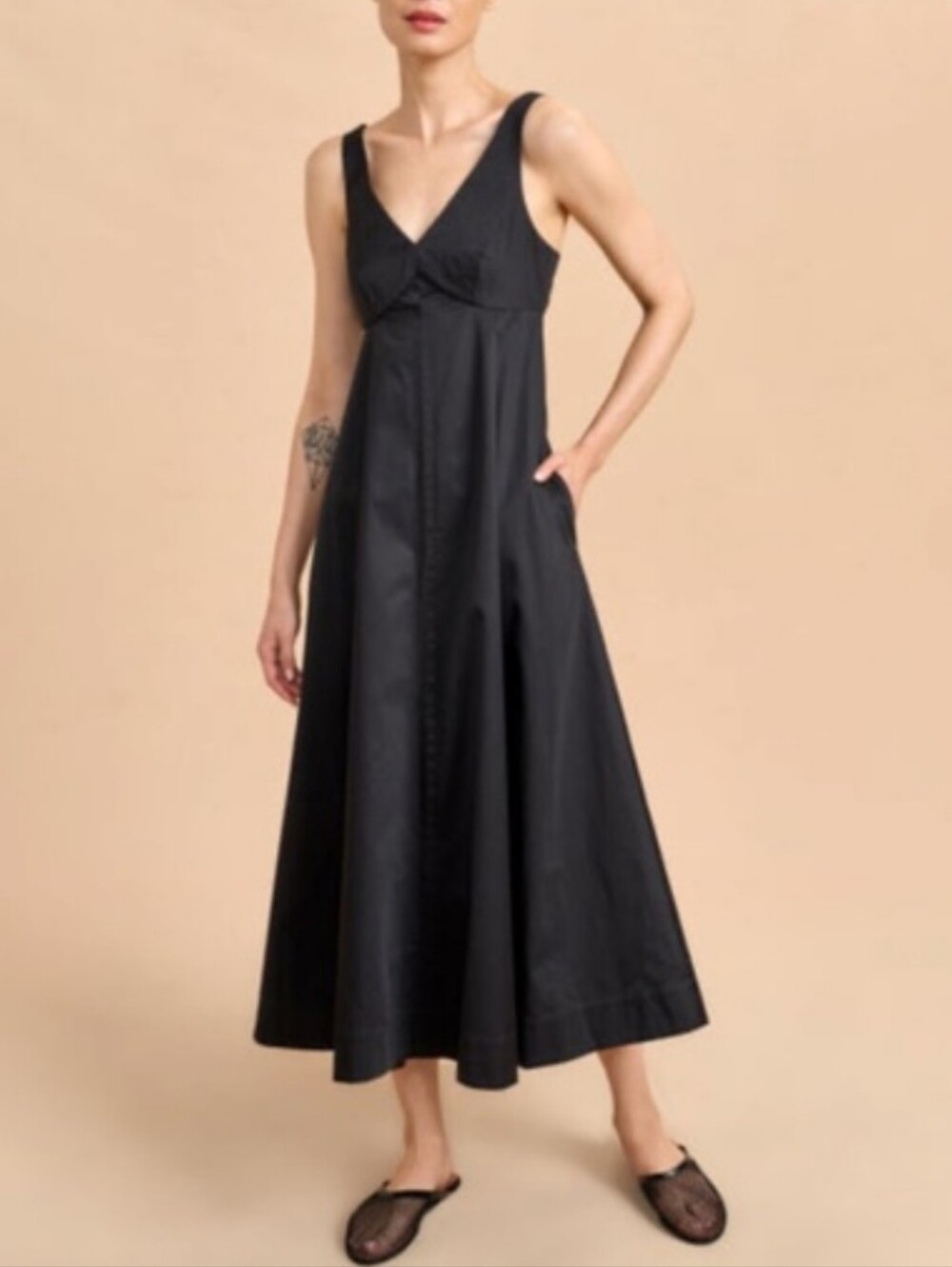 La Linge New York Silvia Midi Dress In Black Poplin